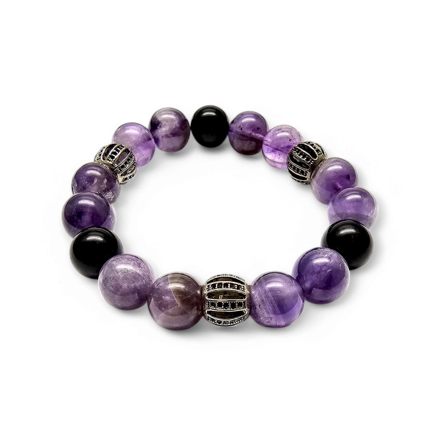 Violet Night| Amethyst and Onyx Stretch Bracelet