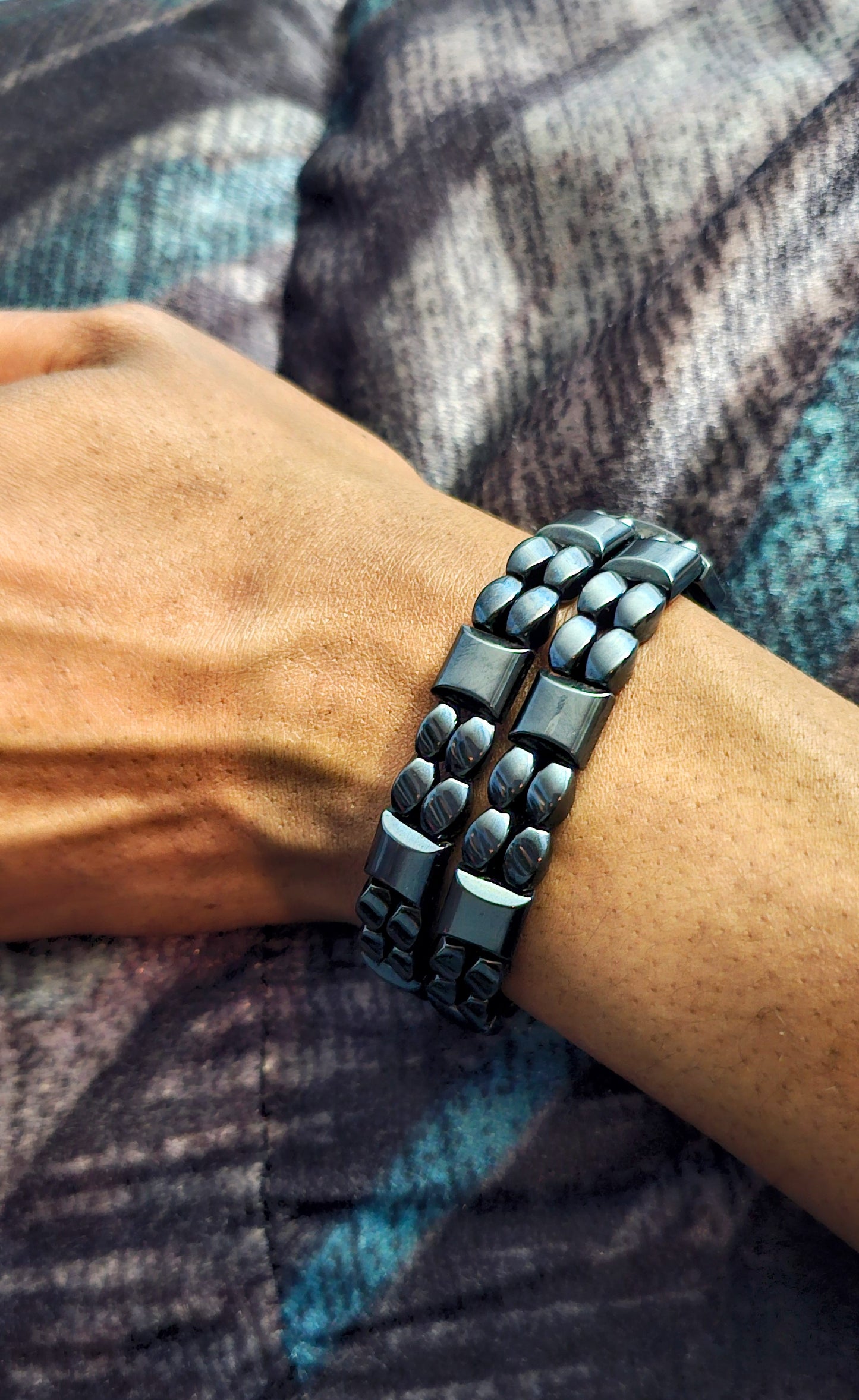 Twist Squared| Hematite 4-strand cuff bracelet