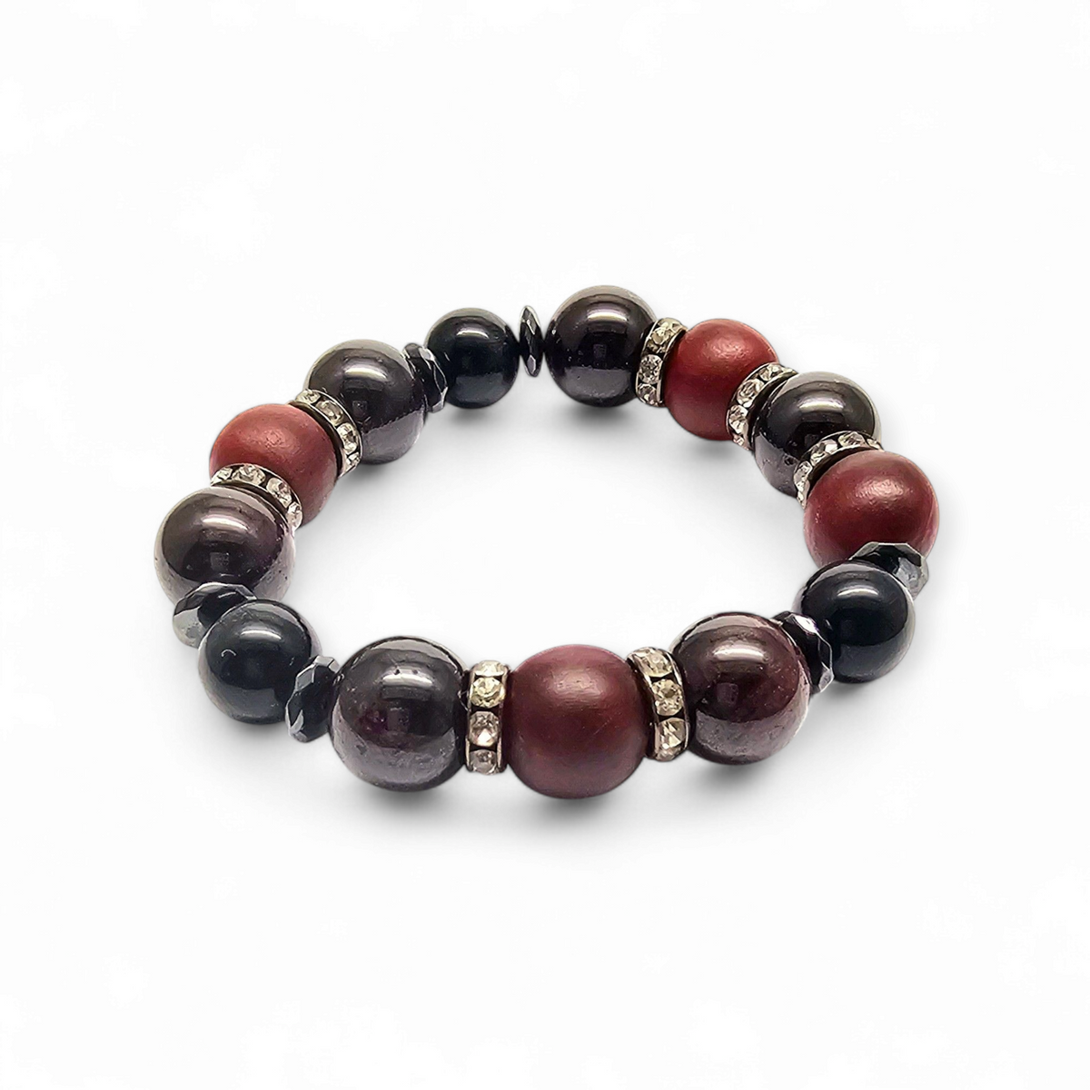 Wine| Garnet and Red Wood Stretch Bracelet