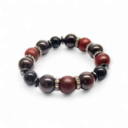 Wine| Garnet and Red Wood Stretch Bracelet