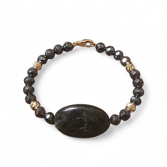 Rockwell | Nuummite Medallion & Hematite Bracelet