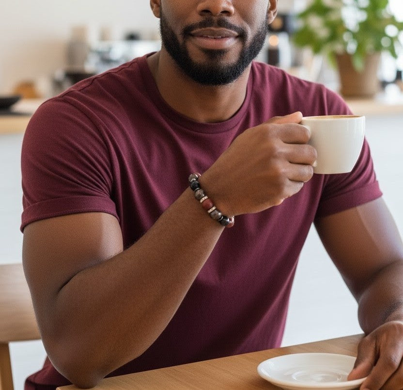 Wine| Garnet and Red Wood Stretch Bracelet