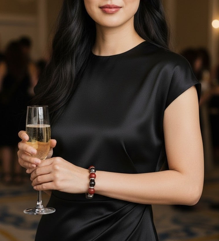 Wine| Garnet and Red Wood Stretch Bracelet