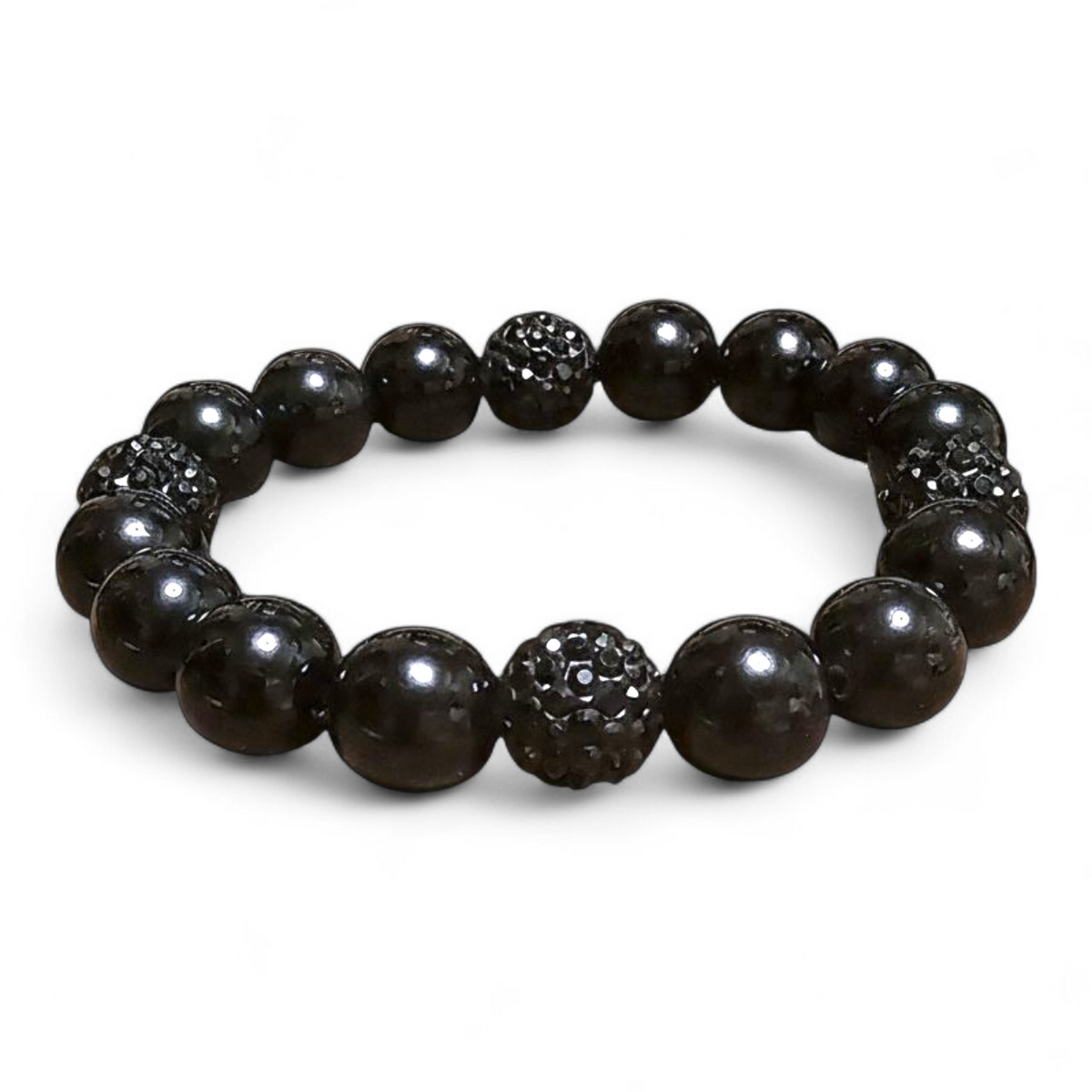 Black Star| Onyx, Black Cat's Eye & Black Shambala Bead Stretch Bracelet
