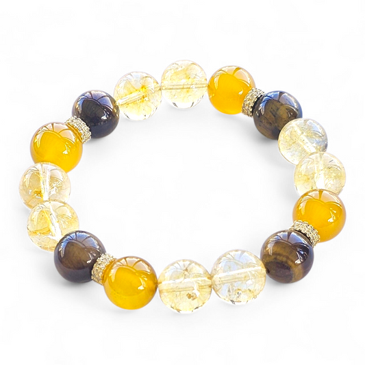 Summertime| Citrine Yellow Jade and Tiger's Eye Stretch Bracelet
